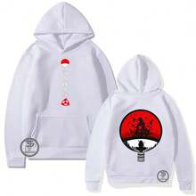 Itachi Anime Sweatshirt Unisex Cartoon Otaku Fashion Cold Weather Blouse With Pocket And Hood Flannel Print Front And Back - màu đen - Xem 8