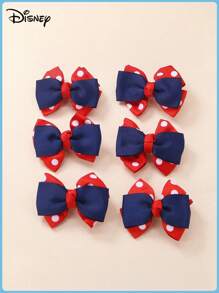 Disney 6 piezas de pinzas para el cabello con lazo a lunares rojos de Disney para niños, accesorios de pelo lindos de princesa, pinzas para flequillo de niña pequeña para uso diario