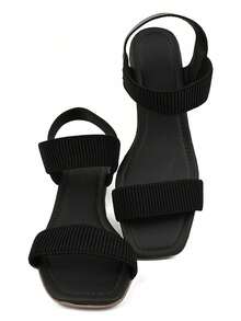 Women's Casual Sandals Thick Heel 5CM Elastic Straps Easy Fit Female Fashion - Black - View 5