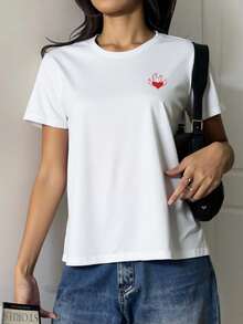 Clothers Playera Estampada Cuello Redondo Manga Corta para Mujer   Fuego    Casual  Sexy    Las mezclas de algodón    Cintura Ajustada    Playera estampada de mujer  Noche de fiesta  regreso a casa  Despedida de soltera  Concierto de música country  Escenario y concierto  viaje  Calle    todo el año - Blanco - Ver 1