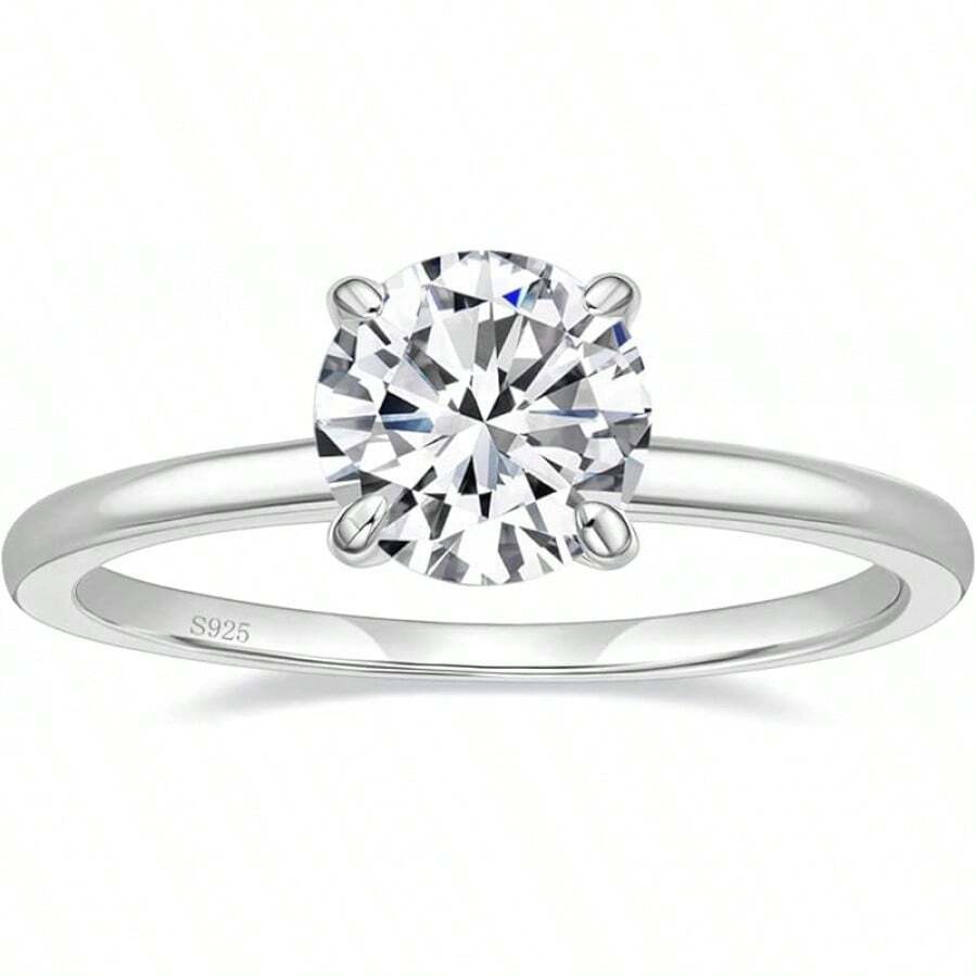 EAMTI 1.5CT 925 Sterling Silver Engagement Rings Round Cut Solitaire Cubic Zirconia CZ Wedding Promise Rings Her Wedding Bands Women Size 3-11 - 銀色 - 查看 1