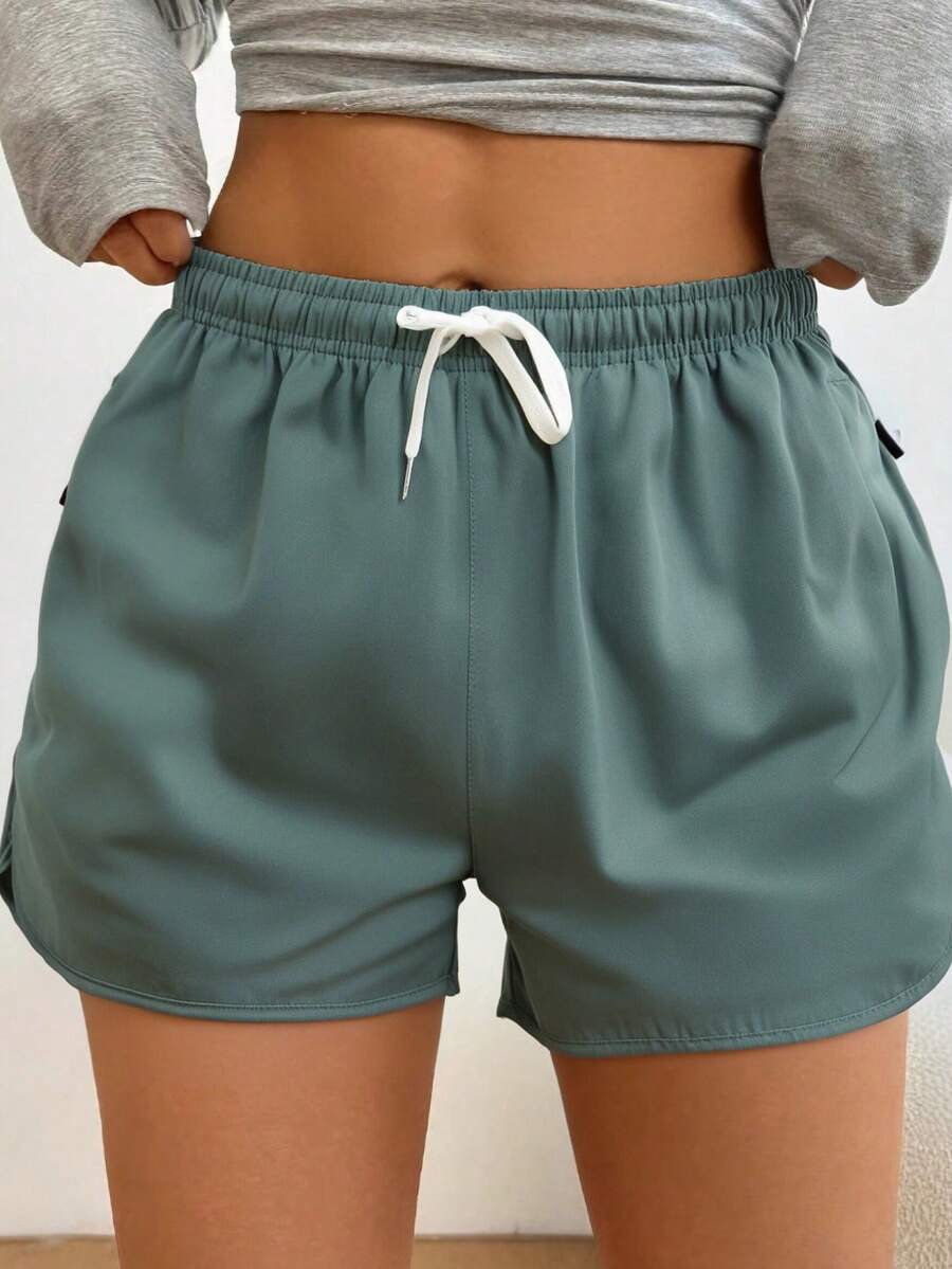 1件2025新款女士夏季运动短裤，户外休闲短裤 - 軍綠色 - 查看 1