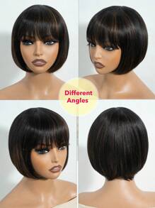1B/30 Highlight Ombre Short Bob Wig - 100% Brazilian Virgin Human Hair, Glueless 150% Density Straight Wig With Bangs, Machine-Made For Women (All Ethnicities), Special Occasion Wig Chic Bob Cut Natural Look Wig