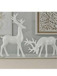 6pcs Resin Crafts White Deer Figurines Set, Elegant Deer Sculptures, Holiday Reindeer Carvings, Suitable For Home Decor, Living Room, Bedroom, Office Decoration