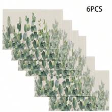 14/6pcs Palm Leaf Placemats, Tropical Green Leaf & Calathea Plant Design Dining Table Mats, Hawaiian Seasonal Kitchen & Home Decor