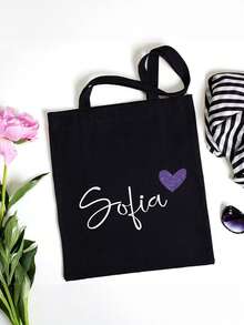 1pc Custom Name Canvas Tote Bag - Personalized School Bag With Heart Design, Ideal For Bridesmaid, Girlfriend, Or Mom Gift, Black With White Script Name "Harper, All-Purpose, Large Capacity, Versatile, Multifunction, Cute, Adorable, Contracted, Funny, Kawaii, Y2K, Minimalist, Commuting, Business Casual, Basics, Custom, Personalized, Customized, Ideal Gifts For Her, Her, Family, Friends, Girlfriend, For Anniversaries, For Birthdays, For Holiday/ Vacation, For Outdoors/Outings/Travel/Hiking/Stadium/Sports/Climbing, For Business/Commute/Work/Office, Customized Women Bags