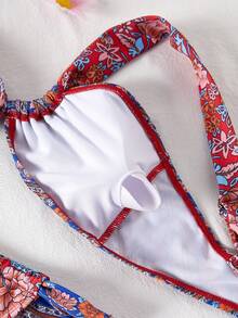 Bộ bikini mùa hè in họa tiết, cổ áo bất đối xứng, có dây rút - Nhiều màu - Xem 4