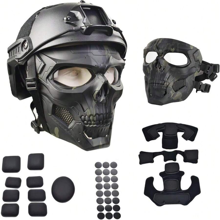 Local Shipping-Mask Dual Mode Wearing Design Adjustable Strap Tactical Mask Protective Full Face Clear Goggle Skull