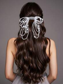 1 件精致水晶装饰蝴蝶结发夹复古宫廷风格设计发饰婚礼派对日常休闲度假装饰头饰万圣节 - 白色 - 查看 5