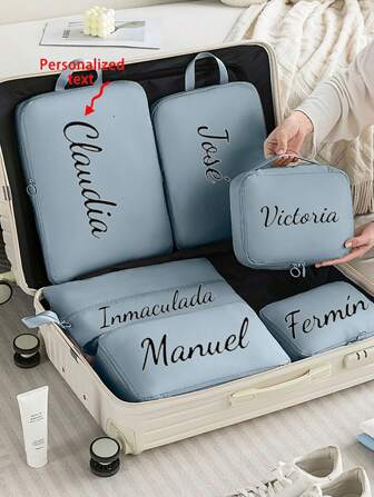 6 stuks aanpasbare titel/naam/bijnaam compressiepakblokjes - duurzaam en gemakkelijk schoon te maken materiaal, lichtgewicht reisorganizers voor het sorteren van bagage en kleding