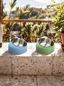 1pc Stainless Steel Pet Bowl - Cat Ear Bowl, 2-In-1 Tilted Design - Protects Neck, Suitable For Cats, Dogs And Other Small Animals - Multicolor - View 6