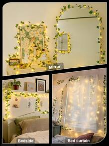 1 pieza Planta artificial de enredadera, de hiedra, con luces de hadas de alambre de cobre de 2M/78,47", para decoración de habitaciones, cortinas, paredes, dormitorios, bodas, fiestas de cumpleaños, regalos, decoración de graduación, vuelta al cole, festival Obon de Japón, Halloween.