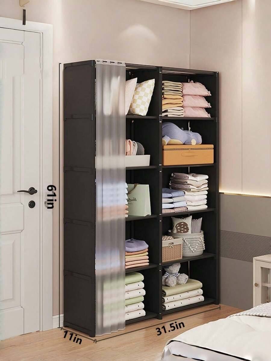 Dustproof Convenient Wardrobe, Home Bedroom Storage Simple Storage Cabinet Combination, Storage Cabinet, Small Apartment Rental Wardrobe Rack, Clothing Separation Storage, Wardrobe Rack - Multicolor - View 1
