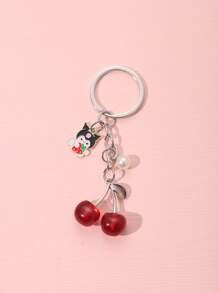 Sanrio 1pc Unisex Sanrio Hello Kitty Keychain With Cherry, Strawberry Shaped Charms, Fashion Pendant, Elegant Bohemian Style, Suitable For Mother's Day, Teacher's Day, Graduation Gift, Car Accessories, Camping Bag Decoration