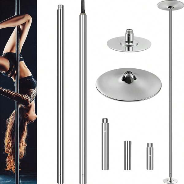Barre de pole dance de 45 mm de diamètre en acier inoxydable, réglable en hauteur de 2,35 à 2,74 m, barre de strip dance de table portable et amovible avec fonction statique et rotative