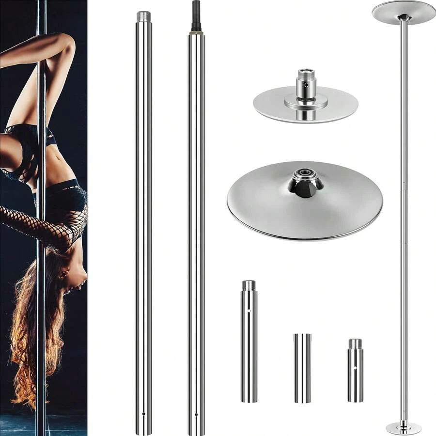 45 Mm Diameter Pole Dance Pole Made Of Stainless Steel, Height Adjustable From 2.35 To 2.74 M, Portable And Removable Table Dance Strip Pole With Static And Spinning Function - 銀色 - 查看 1