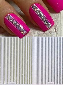 1片3D线条美甲贴纸，1片3D全息玫瑰金金属条纹字母美甲贴纸，弧形凝胶美甲滑块，3D条纹美甲胶带（适用于弧形条纹美甲设计），DIY美甲装饰，适用于美甲艺术、家庭美甲沙龙美甲装饰、美甲用品、美甲贴纸 - 彩色 - 查看 5