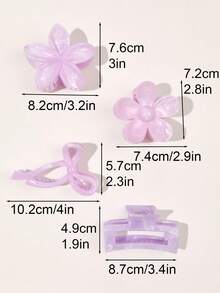 4 件套春夏波西米亚风浅紫色混色大理石印花蝴蝶结，雏菊花方形发夹，海滩/度假发饰发夹发夹发夹发夹时尚发夹秋冬 - 彩色 - 查看 3
