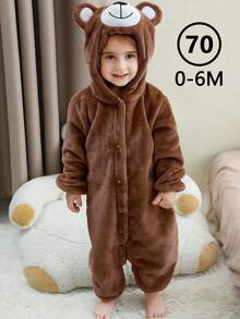 MICHLEY 1-Piece Baby Sleeping Bag, Long Sleeve & Footie Design, Comfortable & Cute, Suitable For Autumn/Winter, Polyester Material, Pink/Brown/Rose Red/White Bear Cartoon Pattern, Fit For 1-3 Years Old Boys & Girls, Baby Supplies, Suitable For Daily Use - Brown - View 7