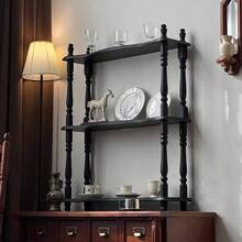 French Retro Storage Shelf, Rustic Wooden Tableware Coffee Cup Display Multi-Layer Wall Mount Shelf For Living Room - Black - View 1