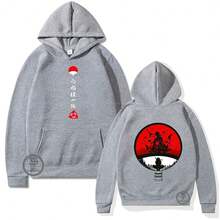 Itachi Anime Sweatshirt Unisex Cartoon Otaku Fashion Cold Weather Blouse With Pocket And Hood Flannel Print Front And Back - màu đen - Xem 6