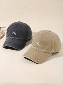 1/2Pcs Unisex Waves Embroidered Distressed Snapback Baseball Cap,For Spring And Autumn Travel Seaside Parties Fashionable Adjustable Sun Protection Casual Baseball Hat