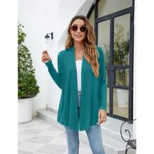 Newchoice Womens Casual Lightweight Long Sleeve Cardigan Soft Drape Open Front Fall Dusters (S-3XL) - Teal Blue - View 7
