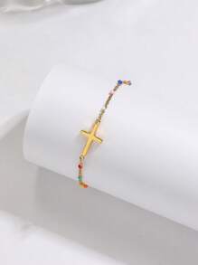 Damen Fuß Knöchelarmband in Gold mit kleinen Perlen und zufällig farbigen Perlen, einfacher Strandsommer Fußschmuck, Schmuckgeschenk