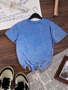 棉质，夏季女款趣味印花“豹纹字母樱桃”个性图案T恤可爱上衣，韩版舒适复古时尚通勤百搭Y2k服饰女装，街头常规小众朋克摇滚水洗T恤圆领短袖