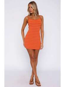 2025 Summer New Women's Striped Knit Dress Sling Short Dress For Beach Party Wear - trái cam - Xem 1