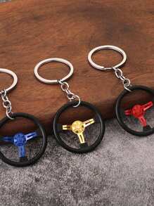 1 pièce Porte-clés en alliage de zinc en forme de volant de couleur contrastée, convient pour les accessoires de voiture toutes saisons, les pendentifs de sac, les sacs à dos pour l'école