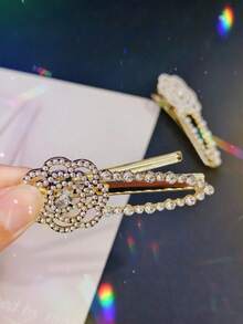 1pc Oversized Lovely Faux Pearl Sweet One-Piece Hair Clip, Suitable For Daily Use, Camellia Flower & Crystal Faux Pearl Hair Accessory, School Stuff, Faux Pearl Hair Accessories, Looks Of Party, Bobby Pins, Head Accessories, Claw Clips - Gold - View 6