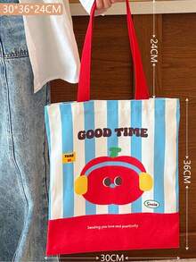 1 件可爱卡通图案帆布包，大容量帆布包，适合旅行、工作、学校、购物和存储，适合学生、工作场所、家庭和超市，适合电脑、书籍、便当、水果学校用品，返校