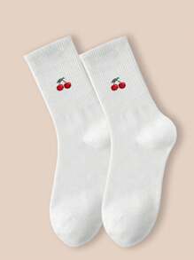2 Paar Damen Socken mit süßem Kirschenmuster, geeignet für den täglichen Gebrauch