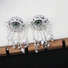 1pc Luxurious Fashion Evil Eye Pearl Tassel Ring, Exaggerated Personalized Alloy Ring With Pearl Tassel Design - Suitable For Daily Wear, Festivals, Parties, And Banquets