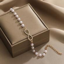 1 Pièce Mode Détail De Strass Symbole De L'infini Décor Perle De Faux Bracelet Perlé Pour Les Femmes Pour La Décoration Quotidienne