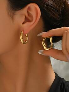 1 Pair Asymmetrical Texture Earrings, Unique Design Showcasing Personalized Charm, Minimalist Yet Fashionable For All Occasions