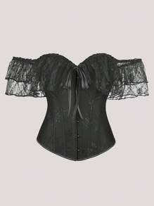 Women's Off Shoulder Jacquard Waist Corset Lace Strap Tops, Suitable For New Year Party, Valentine's Day, Holiday, Halloween Costume
