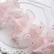 1 Roll/1M 12cm Densely Pleated Beaded Tulle Lace Ribbon, Crafts Packaging Satin Ribbon, Sparkly Pearl Ruffle Organza Ribbon For Flower Bouquet, Floral Shop Packaging Materials, Pearl Ruffle Organza Edging For Flower Bouquet DIY