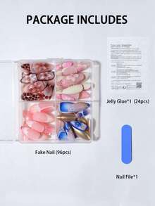 Bộ móng tay giả 96 chiếc (4 chiếc hỗn hợp) móng tay gel 3D màu hạnh nhân dài tạo móng tay hoa với thiết kế trang trí ngọc trai, móng tay acrylic kiểu Pháp, bộ móng tay giả màu hạnh nhân vừa vặn hoàn hảo, bao gồm: 1 keo dán và 1 dũa móng, dễ dàng sử dụng cho mùa hè và móng tay đầu Pháp, dành cho phụ nữ và bé gái, dùng hàng ngày và dự tiệc, phụ kiện làm móng - Nhiều màu - Xem 5