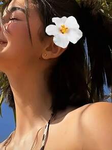 5 件/套，夏威夷花环头带腕带鸡蛋花发夹热带卢奥项链头饰手链花发夹发带女士婚礼夏季海滩生日装扮派对装饰用品