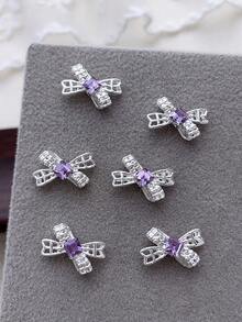 10/20 件 3D 精致银色星球蝴蝶结心形指甲饰春夏闪亮紫色水钻美甲装饰合金星月蝴蝶熊 DIY 美甲宝石适用于亚克力压模指甲手机壳鞋子衣服包包美甲用品指甲饰 - 彩色 - 查看 13