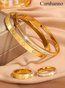 4 Peças Conjunto de Pulseiras e Anéis de Aço Inoxidável Moda Criativa, Para Família, Ente Querido, Presentes de Feriado, Presentes de Natal, Presentes de Aniversário