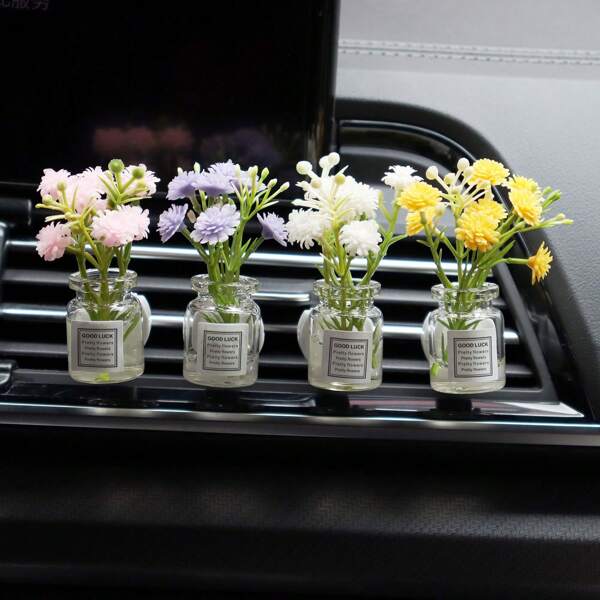 1PC/4PCS Of Four-Color Vase Air Outlet Clamps, Car Air Conditioning Air Outlet Clamps, Mini Small Vases For Decoration, Can Be Used To Drip Perfume And Spread Fragrance