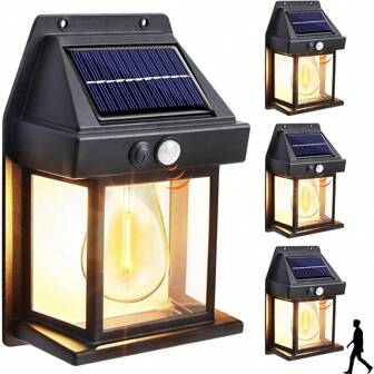 1pc Solar Outdoor Wall Light, 120° Wide Angle Motion Sensor 3-5m, Auto On/Off, 4-6h Day Charging & 6-8h Night Lighting, Waterproof Freeze-Resistant Heat-Resistant, Decorative Lamp For Yard, Garden, Fence, Patio, Villa Entrance