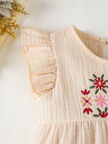 MommBaby Mono de una pieza con manga corta, volantes y bordado floral, lindo y casual para bebés niñas