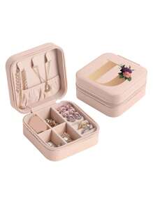 1pc Mini Floral Alphabet Jewelry Storage Box, A-Z Gold Letters, Portable Zipper Travel Jewelry Storage Box, Gift Box For Women, Multi-Function Jewelry Display Stand For Rings, Pendants, Earrings, Necklaces, Etc. - Suitable For Women, Mother, Girlfriend, Valentine's Day Gift Box.