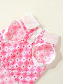 1 pieza Camisa para perros pequeños nueva de diseño de corazón a cuadros bicolor transpirable, con collar y correa incorporada, ligera, para verano