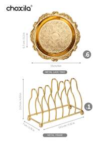 choxila 1pc/6pcs Metal Trays With Rack, Round Coasters With Stand, Decorative Plates With Holder, Cake Fruit Dessert Nut Mini Tray, Desktop Metal Cup Mats, For Bar, Home, Kitchen, Coffee Table Decoration (Gold)