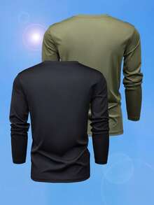 2pcs Men's Summer Solid Color Long Sleeve T-Shirt, Basic Casual Vacation Beach Golf Fishing Basketball Camping Gym Outdoor Lightweight Breathable Sun Protection Top, Great Gift For Boyfriend/Husband - Multicolor - View 2